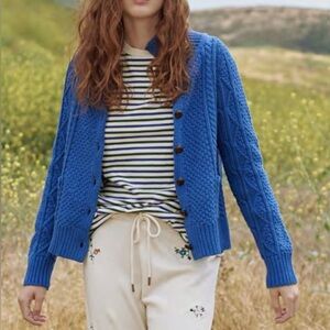 THE GREAT. Blue Cable Cotton Blend Cardigan